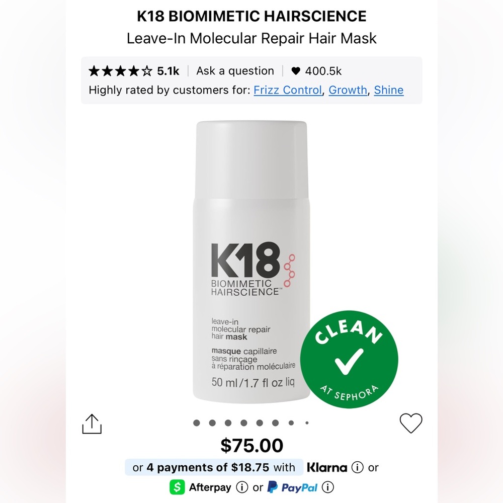 NIB K18 Biomimetic Hairscience Leave-In Molecular Repair Mask